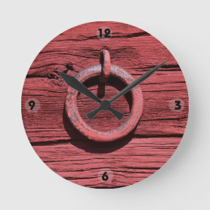 Rustic Rural Red Wood Wall Iron Ring Clock Runde Wanduhr