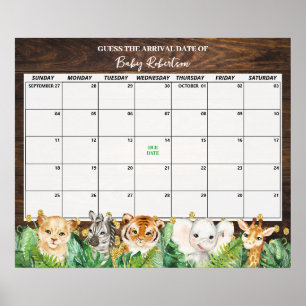 Rustic Safari Baby Guess Due Date Calendar Poster