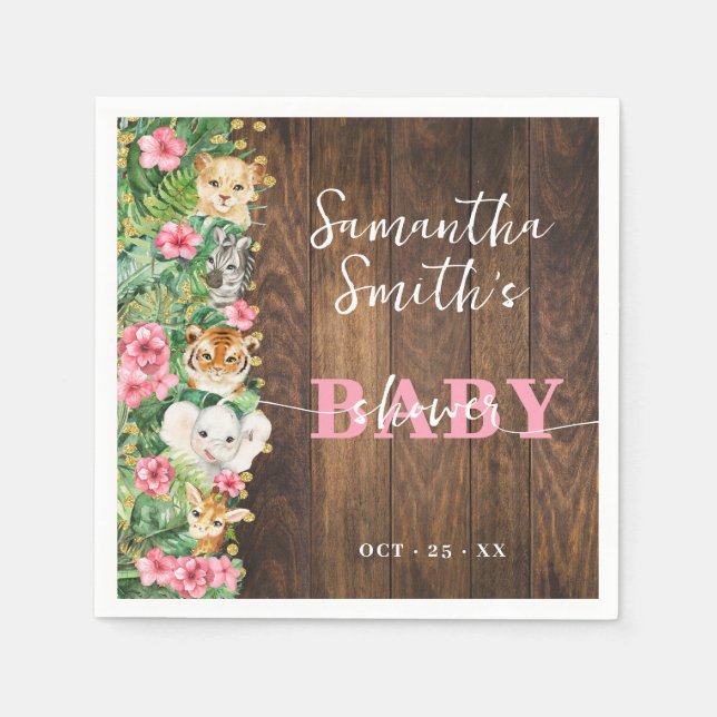 Rustic Safari Pink Baby Shower Party Decor Serviette (Vorderseite)