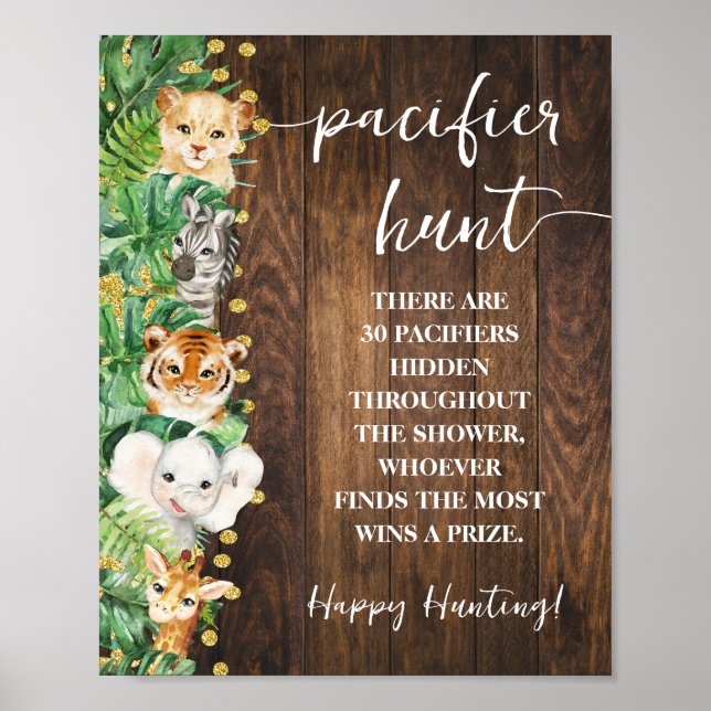 Rustic Safari Schnuller Hunt Baby Showspiel Poster (Vorne)
