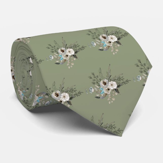 Rustic Sage Blumenhochzeit Neck Tie Krawatte (Gerollt)