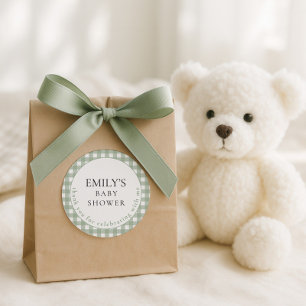 Rustic Sage Gingham Vielen Dank Baby Dusche Runder Aufkleber