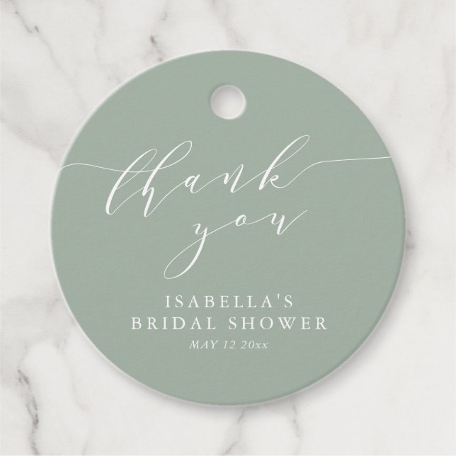 Rustic Sage Green Botanical Script Bridal Shower Geschenkanhänger (Vorderseite)