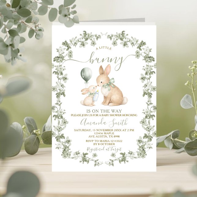 Rustic Sage Green Bunny Baby Shower Invitation Einladung (Von Creator hochgeladen)