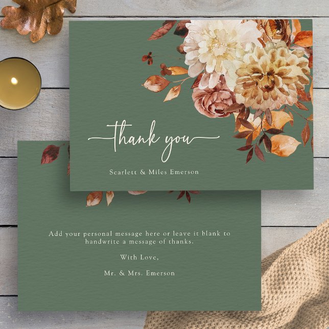 Rustic Sage Green Fall Danke (Rustic Sage Green Fall Floral Thank You by Painted Paperie
)