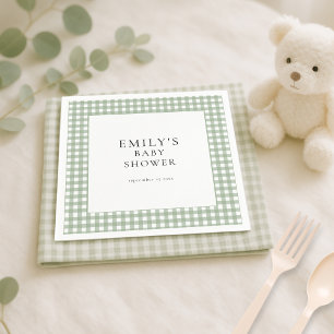 Rustic Sage Green Gingham Baby Dusche Serviette