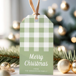 Rustic Sage Green Kariert Frohe Weihnachten Geschenkanhänger