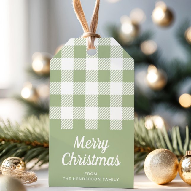 Rustic Sage Green Kariert Frohe Weihnachten Geschenkanhänger (Rustic Sage Green Plaid Merry Christmas Gift Tags)