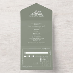 Rustic Sage Green Wedding RSVP All In One Einladung
