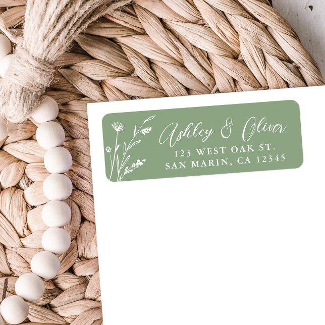 Rustic Sage Green Wildblume Wedding Address (Von Creator hochgeladen)