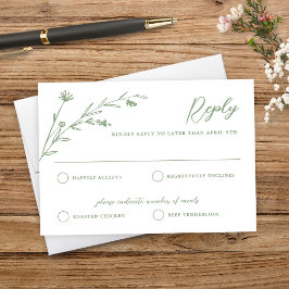 Rustic Sage Green Wildblume Wedding RSVP Card