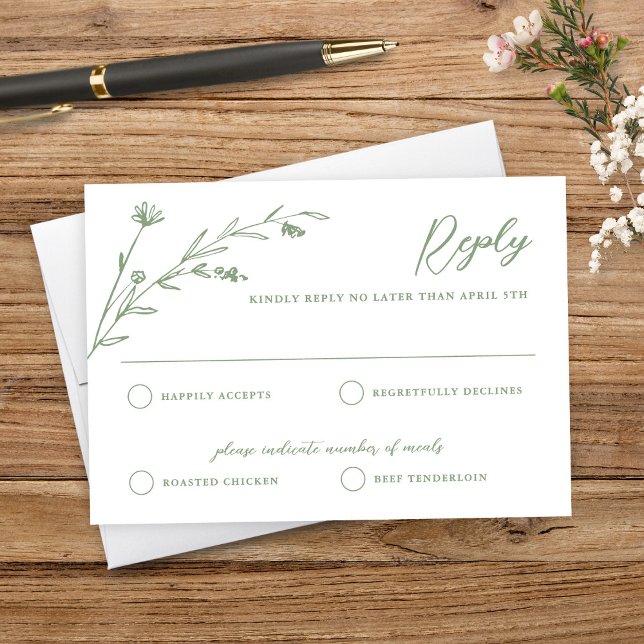 Rustic Sage Green Wildblume Wedding RSVP Card (Von Creator hochgeladen)