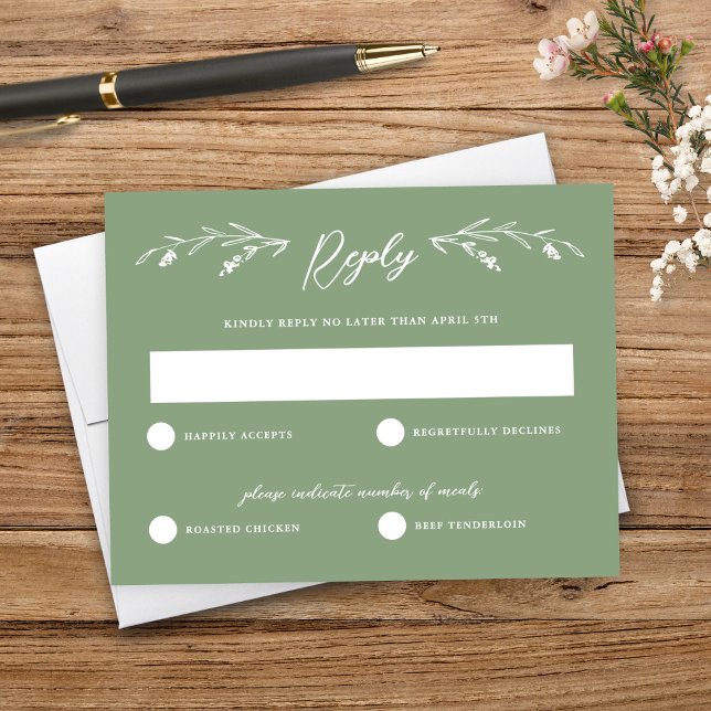 Rustic Sage Green Wildblume Wedding RSVP Card Einladung (Von Creator hochgeladen)