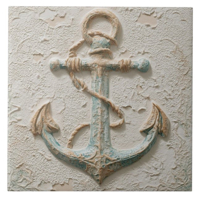 Rustic Sand and Aqua Coastal Anchor Fliese (Vorderseite)