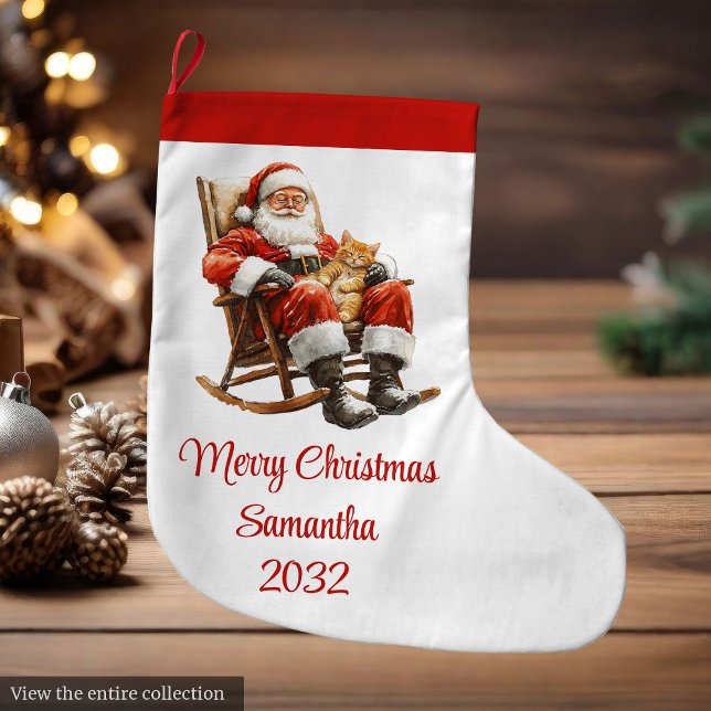 Rustic Santa Claus Traditional Red White Stocking Großer Weihnachtsstrumpf (Rustic Santa Claus Traditional Red White Stocking)