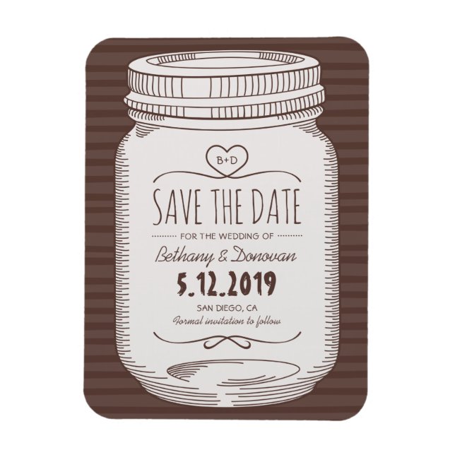 Rustic Save the Date Magnet Country Mason Jar (Vertikal)