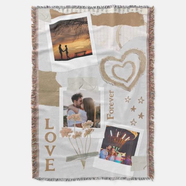 Rustic Scrapbook Romance with Hearts and Flowers Decke (Vorderseite Vertikal)