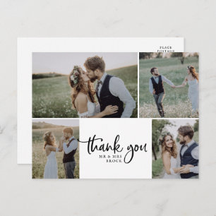 Rustic Script 4 Photo Collage Wedding Thank You Postkarte