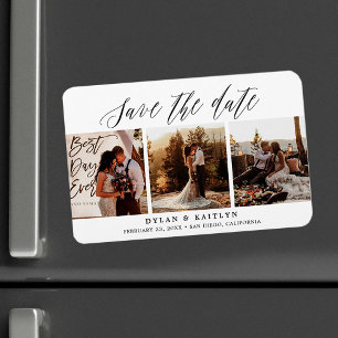 Rustic Script Drei Fotos Save the Date 4x6 Magnet