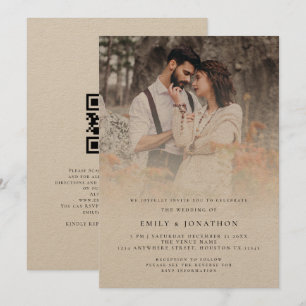 Rustic Script QR-Code Foto-Overlay Hochzeit Einladung