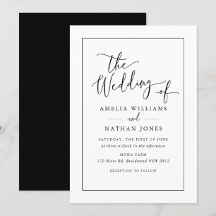 Rustic Script Schwarz Weiße Hochzeit   Einladung