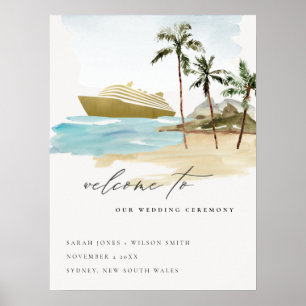 Rustic Seascape Beach Cruise Palm Wedding Willkomm Poster