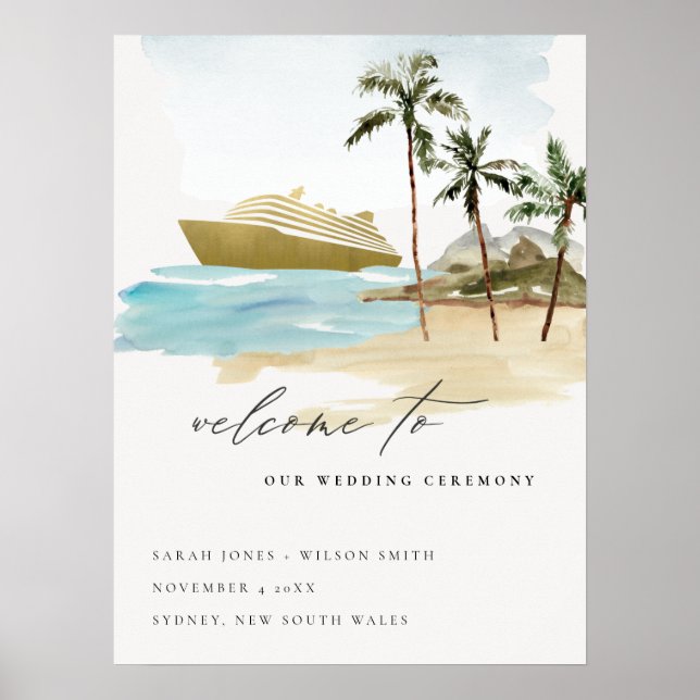 Rustic Seascape Beach Cruise Palm Wedding Willkomm Poster (Vorne)