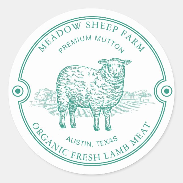 Rustic Sheep Lamb Logo Farm Field Green Runder Aufkleber (Vorderseite)