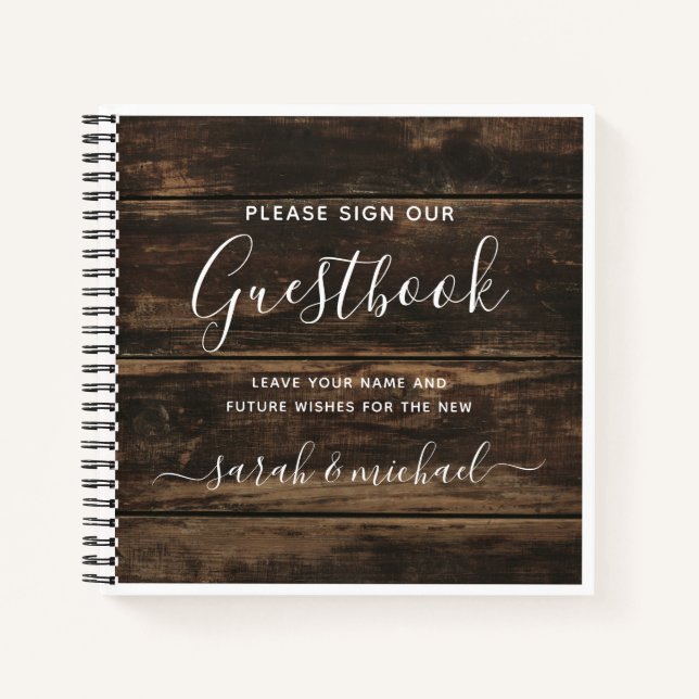 Rustic Simple Elegant Barn Wood Wedding Gästebuch Notizbuch (Vorderseite)
