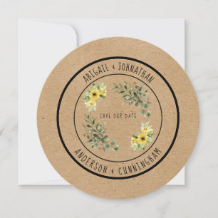 Rustic Simple Sunflower Round Rettete unser Date Q Einladung