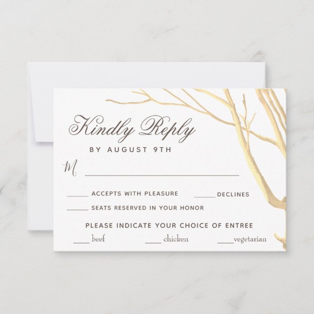 Rustic Simple Tree Wedding Menü RSVP Card Karte (Vorderseite)