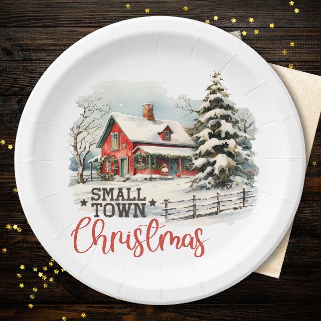 Rustic Small Town Christmas Farmhouse Pappteller (Von Creator hochgeladen)