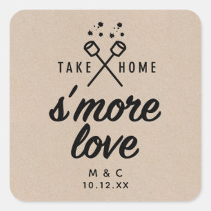 Rustic S'more Liebe Kraft Gastgeschenk Hochzeit Sq Quadratischer Aufkleber