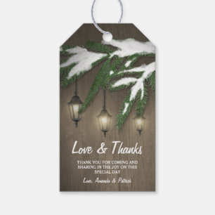 Rustic Snow Evergreen Lantern Wedding Vielen Dank Geschenkanhänger