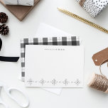 Rustic Snowflake Personalized Stationery Note Card Mitteilungskarte<br><div class="desc">Our woodland chic personalized stationery flat cards feature a bottom border of delicate modern snowflakes,  with your name or choice or personalization across the top in classic lettering. Cards reverse to a rustic black and white buffalo plaid pattern.</div>
