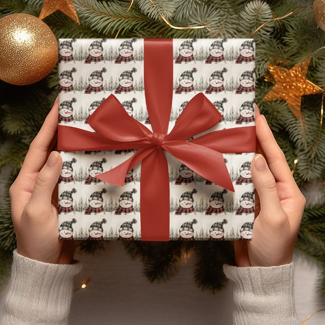 Rustic Snowman Plaid Christmas Personalized  Geschenkpapier (Von Creator hochgeladen)