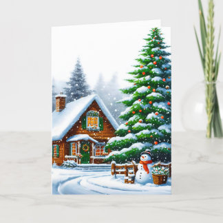 Rustic Snowy Log Kabine Weihnachtsgrüße Karte