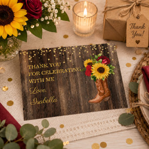 Rustic Sonnenblumen Rote Rose Boots Geburtstag Vie Dankeskarte
