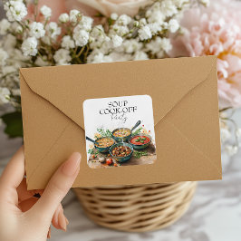 Rustic Soup Cook-Off Potluck Party Watercolor Quadratischer Aufkleber