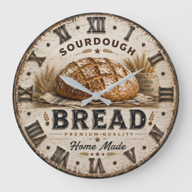 Rustic Sourdough Bread Kitchen Artisan  Bakery Große Wanduhr (Vorderseite)