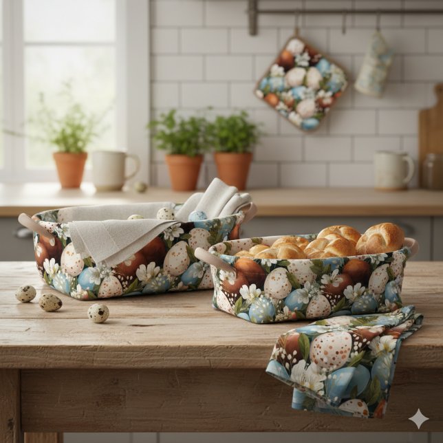 Rustic Speckled Easter Eggs & Spring Flowers  Stoff (Rustic Speckled Easter Eggs & Spring Flowers  Fabric)