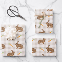 Rustic Spring Hares And Carrots Beige Pattern Geschenkpapier Set