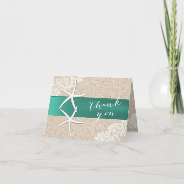 Rustic Starfish Aquamarin Ribbon Vintag Danke (Vorderseite)