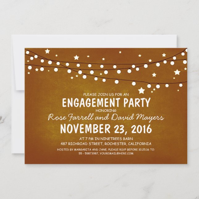 Rustic Starry Night Lights ENGAGEMENT PARTY Einladung (Vorderseite)