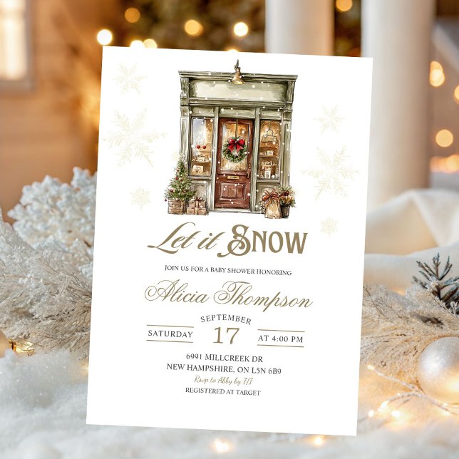Rustic Storefront Let It Snow Boy Baby Shower Einladung (Von Creator hochgeladen)