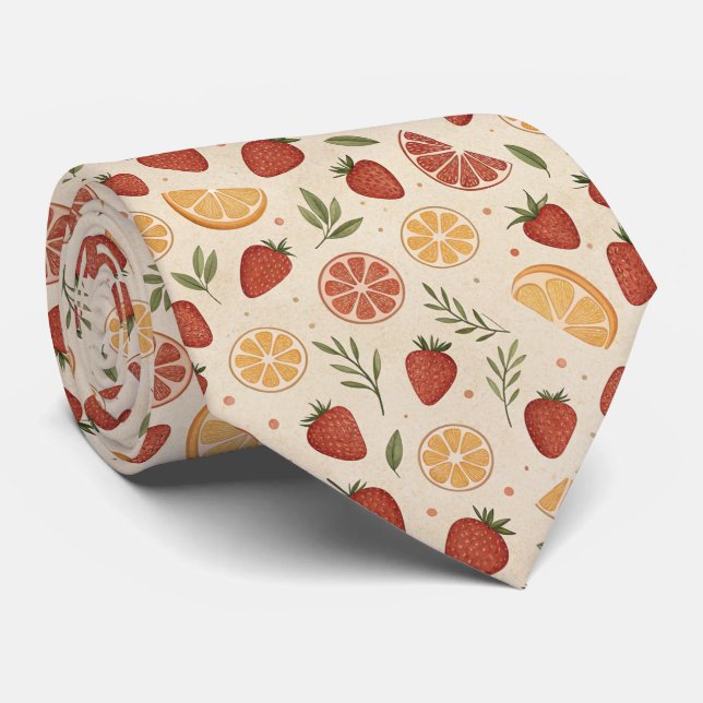 Rustic Strawberry & Citrus Earthy Pattern (2) Krawatte (Gerollt)
