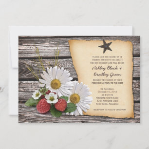 Rustic Strawberry Daisy Wedding Einladung