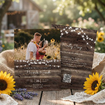 Rustic String Light Barn Wood QR Code UAWG Wedding