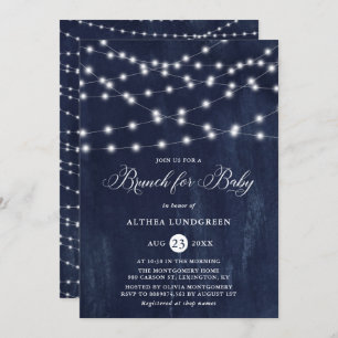 Rustic String Lights Blue Baby Dusche Brunch Einladung