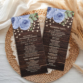 Rustic String Lights Blue Floral Wedding Program Programm